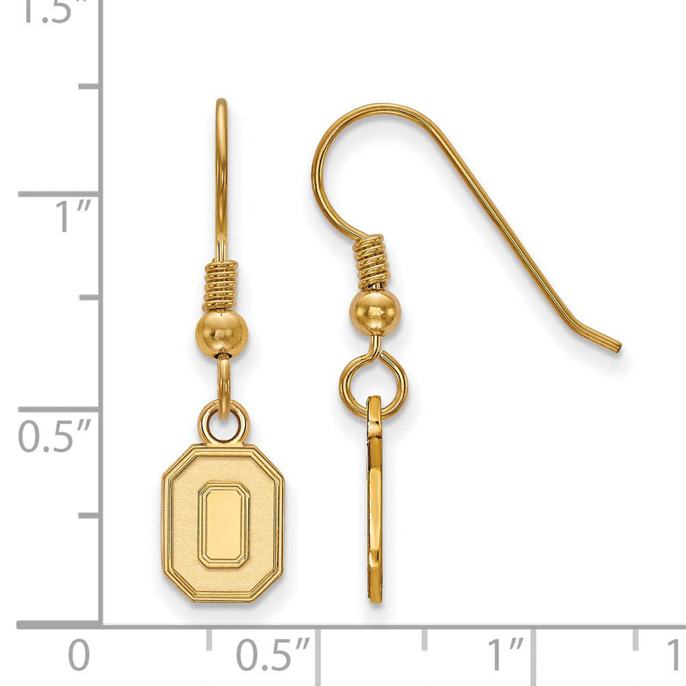 Alternate view of the 14k Gold Plated Silver Ohio State University XS (Tiny) Dangle Earrings by The Black Bow Jewelry Co.