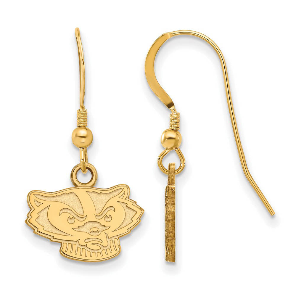 14k Gold Plated Silver University of Wisconsin XS Tiny Dangle Earrings, Item E15453 by The Black Bow Jewelry Co.