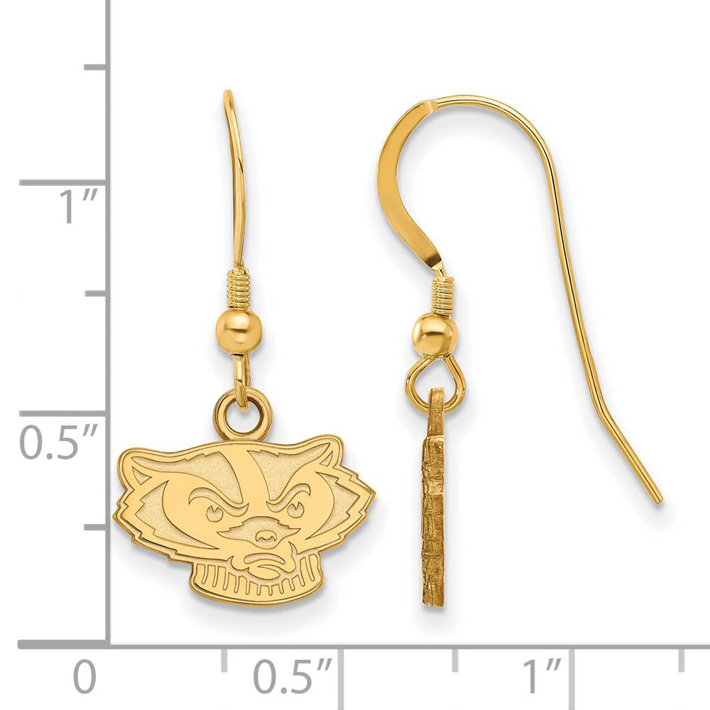 Alternate view of the 14k Gold Plated Silver University of Wisconsin XS Tiny Dangle Earrings by The Black Bow Jewelry Co.