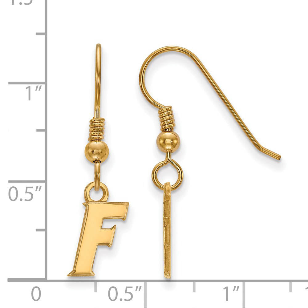 Alternate view of the 14k Gold Plated Silver University of Florida XS (Tiny) Dangle Earrings by The Black Bow Jewelry Co.
