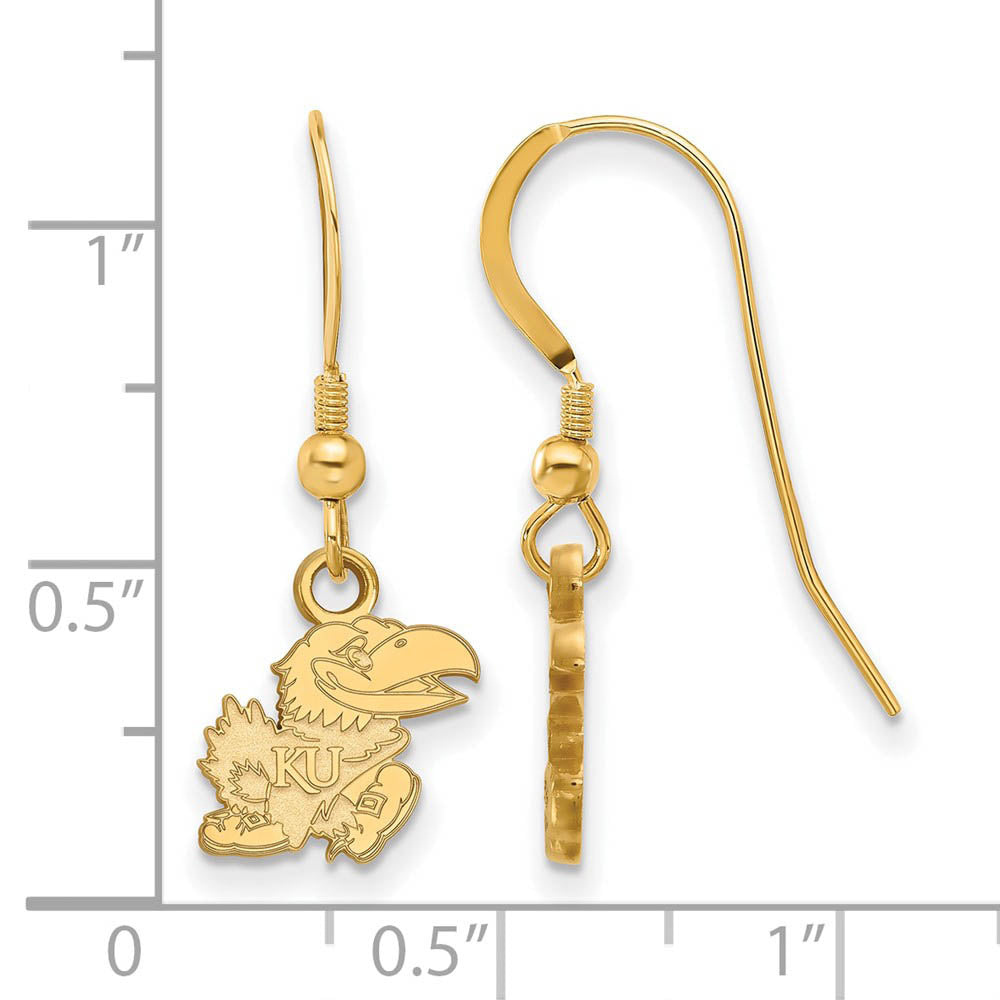 Alternate view of the 14k Gold Plated Silver University of Kansas XS (Tiny) Dangle Earrings by The Black Bow Jewelry Co.