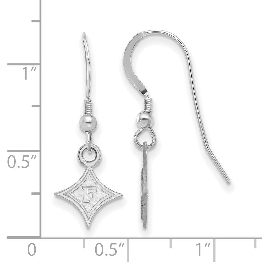 Alternate view of the Sterling Silver Furman University XS (Tiny) Dangle Wire Earrings by The Black Bow Jewelry Co.