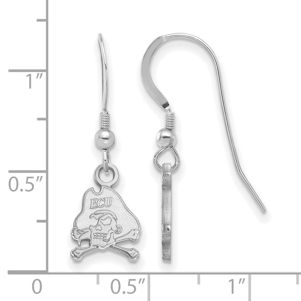 Alternate view of the Sterling Silver East Carolina University XS Tiny Dangle Wire Earrings by The Black Bow Jewelry Co.
