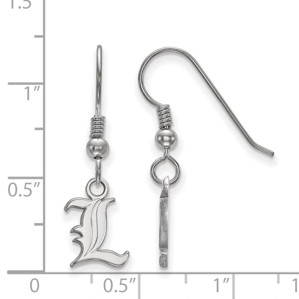Alternate view of the Sterling Silver University of Louisville XS Tiny Dangle Wire Earrings by The Black Bow Jewelry Co.