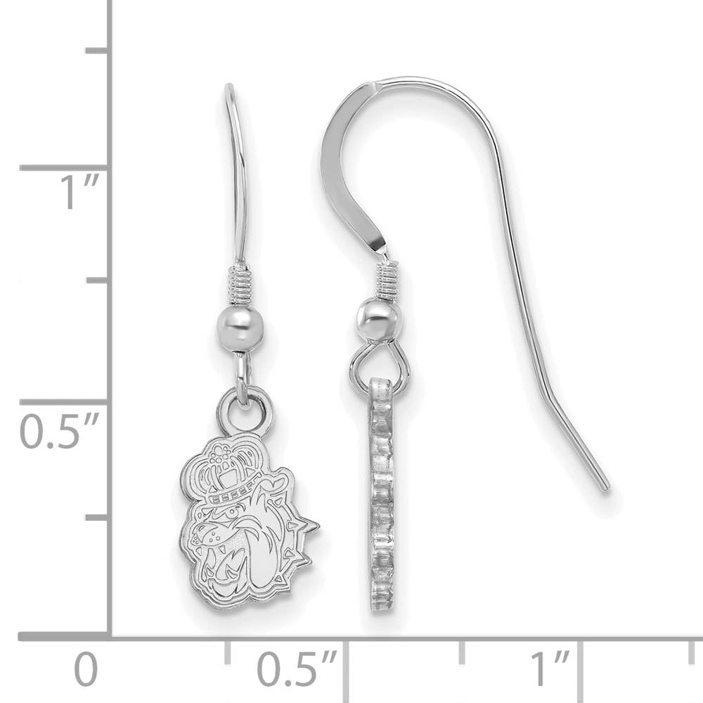 Alternate view of the Sterling Silver James Madison University XS (Tiny) Dangle Earrings by The Black Bow Jewelry Co.