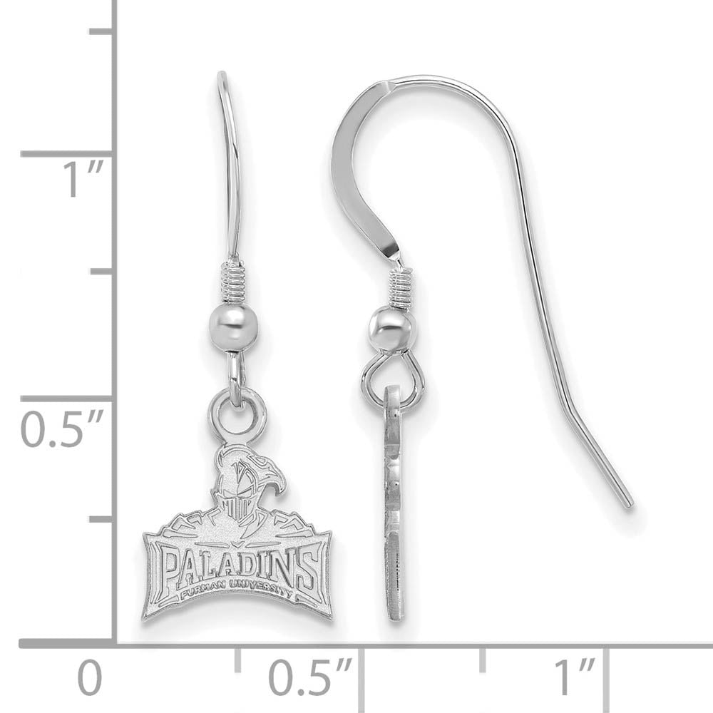 Alternate view of the Sterling Silver Furman University XS (Tiny) Dangle Earrings by The Black Bow Jewelry Co.