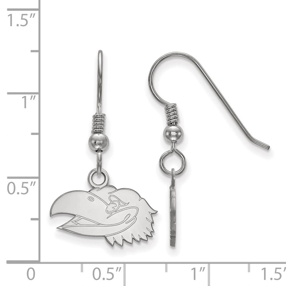 Alternate view of the Sterling Silver Univ. of Kansas XS (Tiny) Dangle Earrings by The Black Bow Jewelry Co.