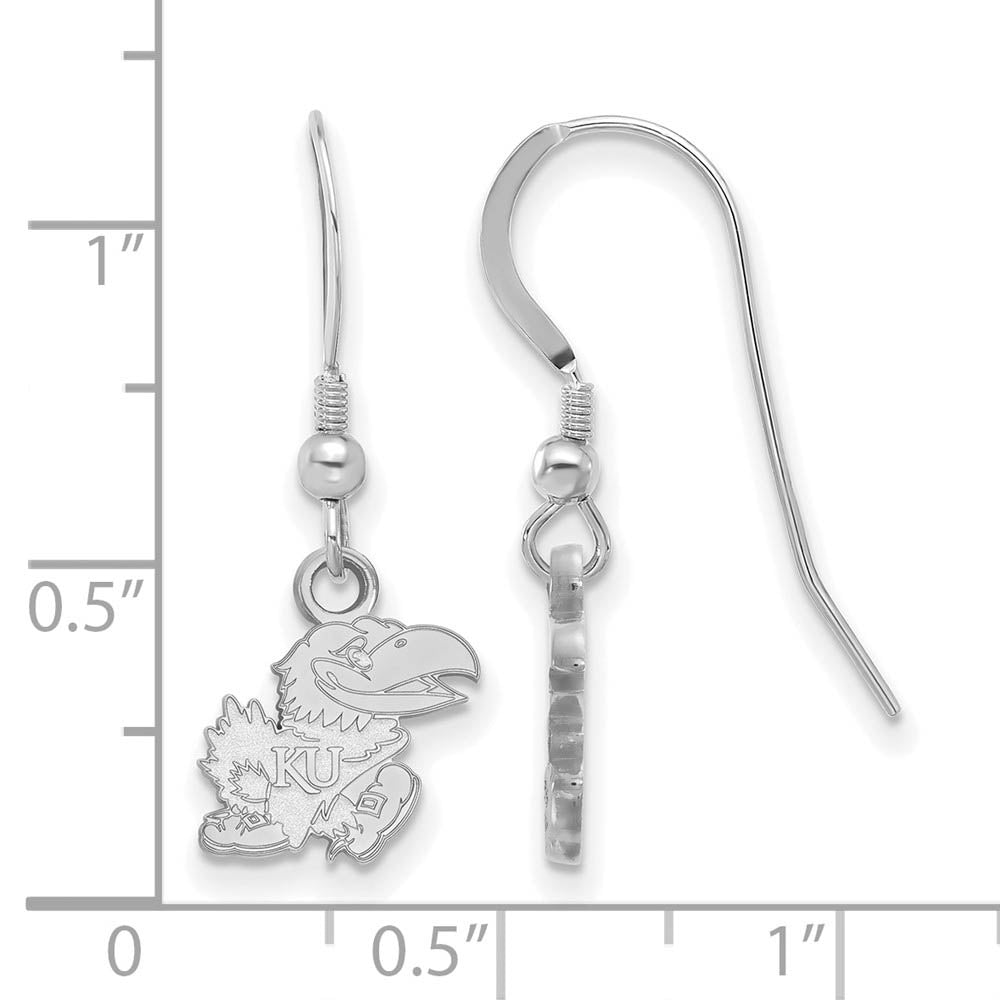 Alternate view of the Sterling Silver University of Kansas XS (Tiny) Dangle Earrings by The Black Bow Jewelry Co.