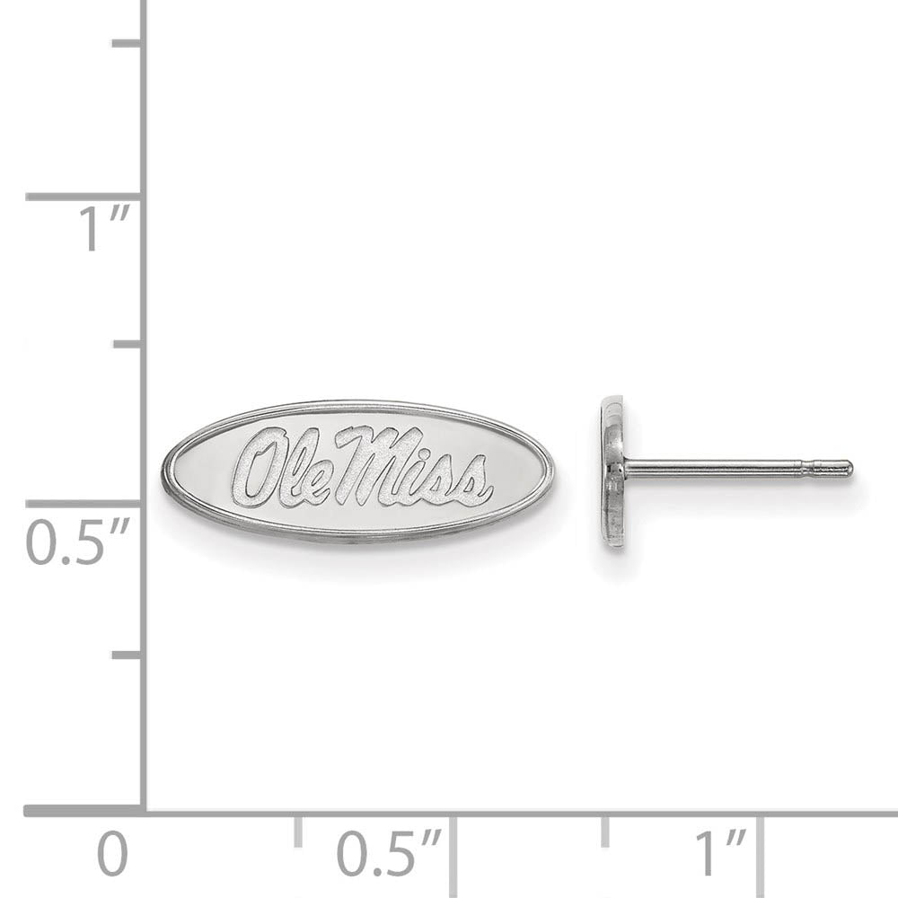 Alternate view of the 10k White Gold University of Mississippi XS (Tiny) Oval Post Earrings by The Black Bow Jewelry Co.
