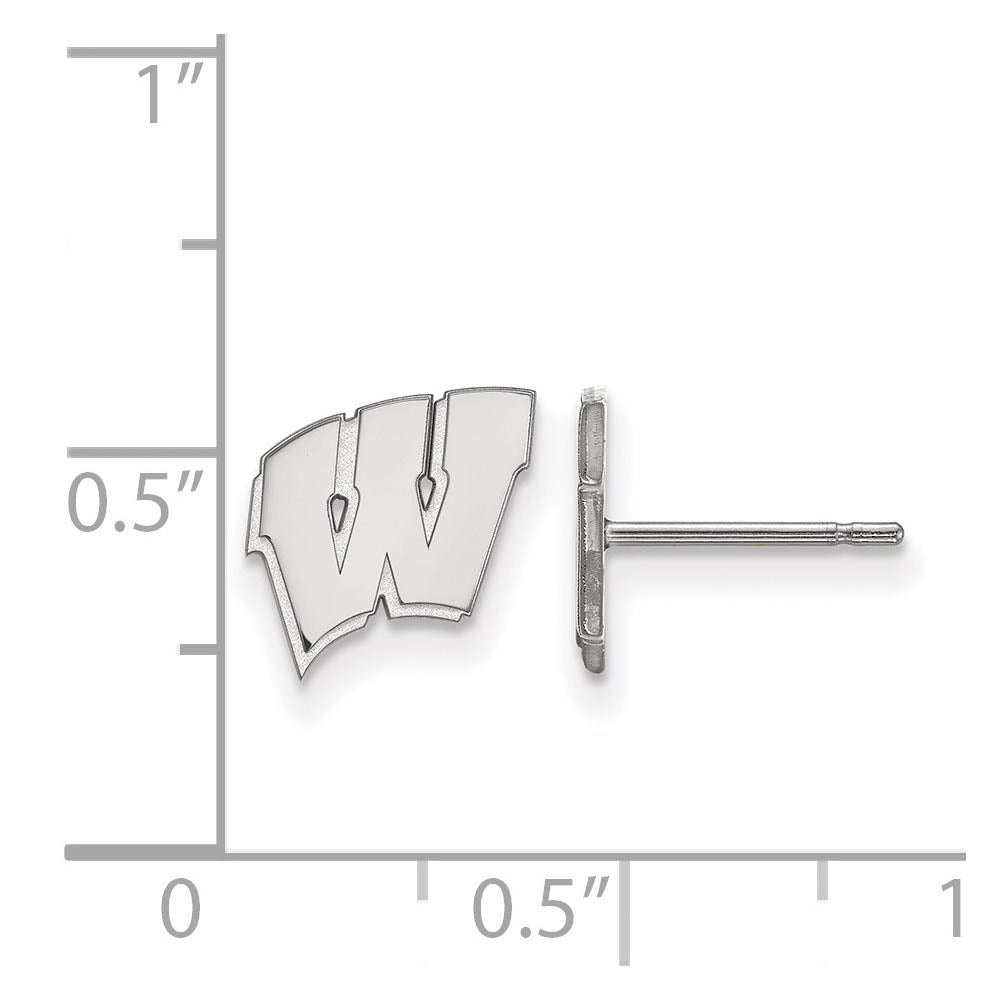Alternate view of the 10k White Gold University of Wisconsin XS (Tiny) 'W' Post Earrings by The Black Bow Jewelry Co.