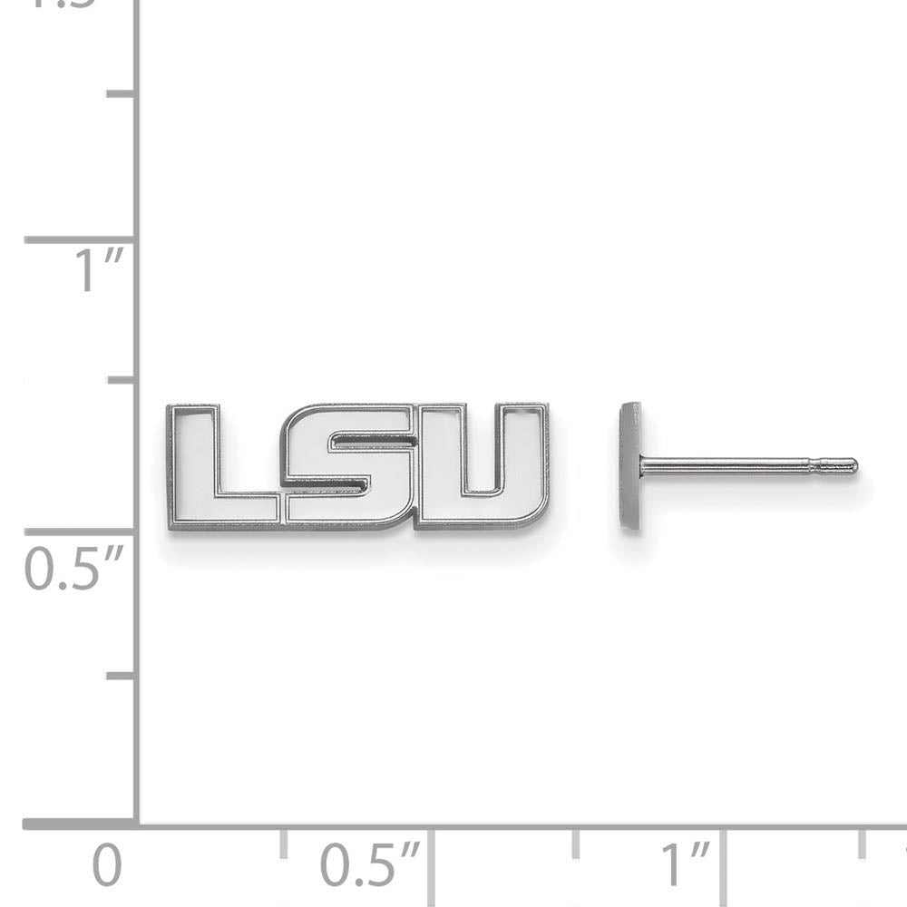 Alternate view of the 10k White Gold Louisiana State University XS (Tiny) LSU Post Earrings by The Black Bow Jewelry Co.