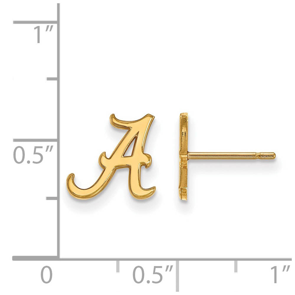 Alternate view of the 10k Yellow Gold University of Alabama XS (Tiny) 'A' Post Earrings by The Black Bow Jewelry Co.