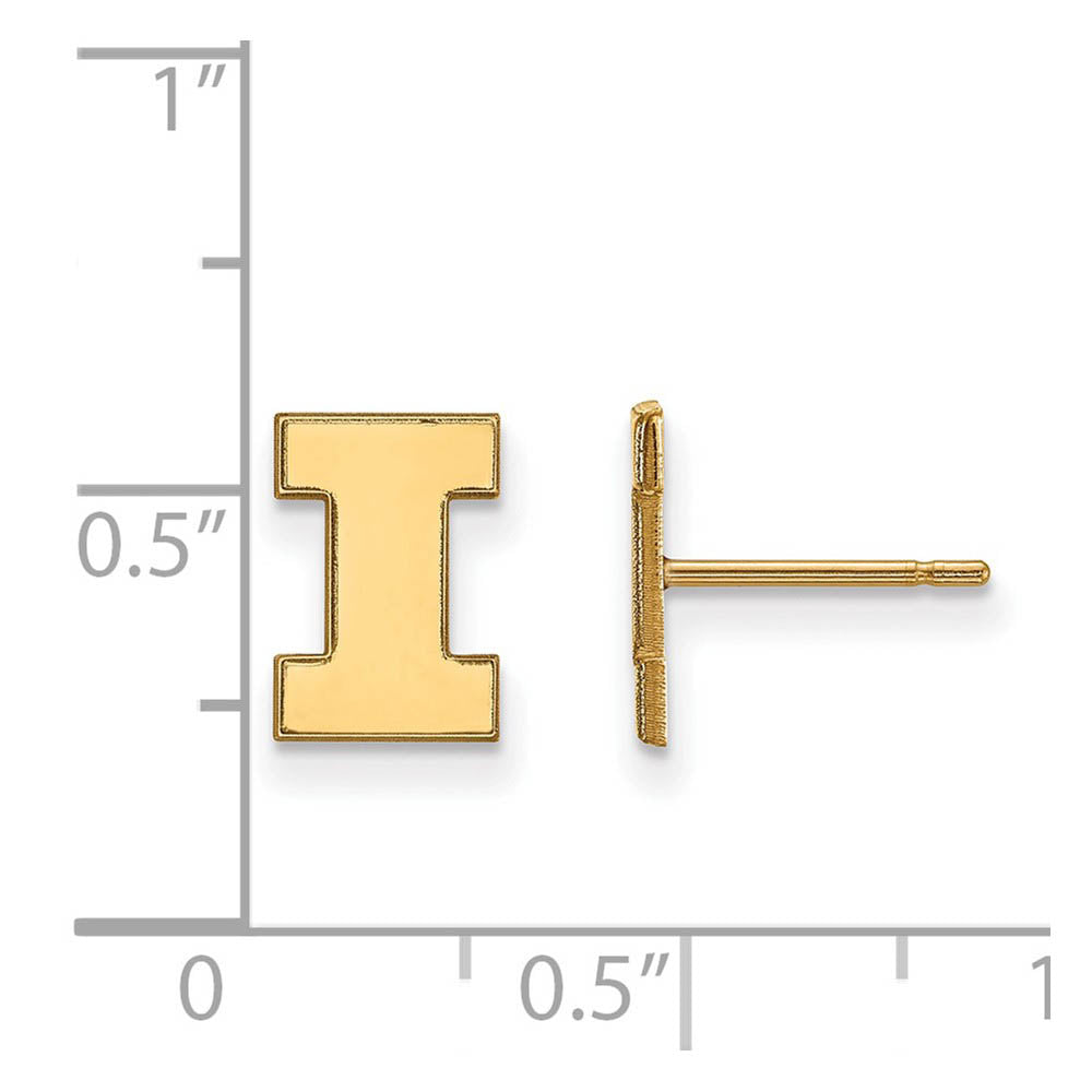 Alternate view of the 10k Yellow Gold University of Illinois XS (Tiny) 'I' Post Earrings by The Black Bow Jewelry Co.
