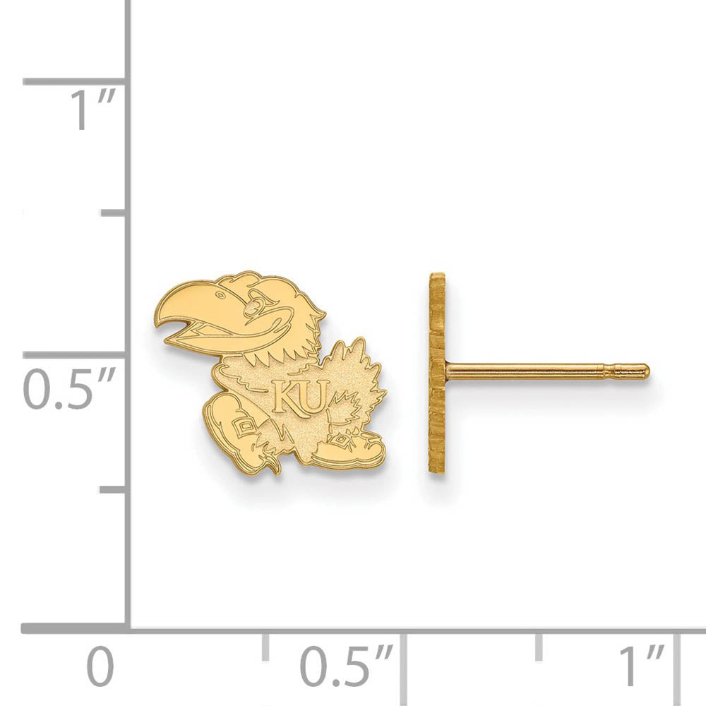 Alternate view of the 10k Yellow Gold University of Kansas XS (Tiny) Mascot Post Earrings by The Black Bow Jewelry Co.
