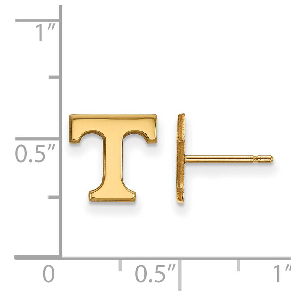 Alternate view of the 10k Yellow Gold University of Tennessee XS (Tiny) 'T' Post Earrings by The Black Bow Jewelry Co.