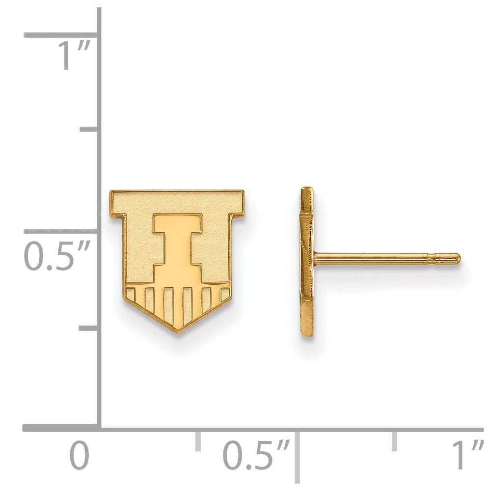 Alternate view of the 10k Yellow Gold University of Illinois XS (Tiny) Post Earrings by The Black Bow Jewelry Co.