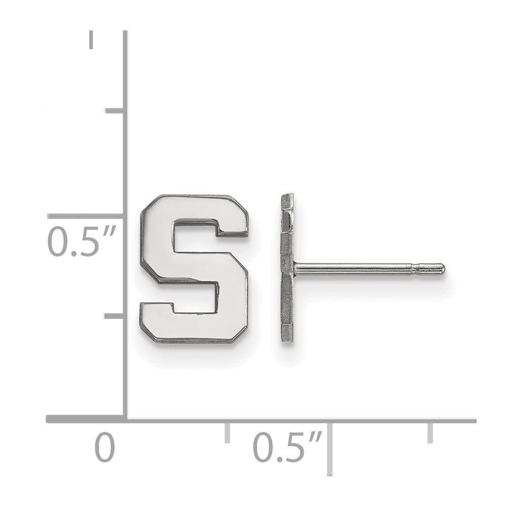 Alternate view of the 14k White Gold Michigan State University XS (Tiny) 'S' Post Earrings by The Black Bow Jewelry Co.