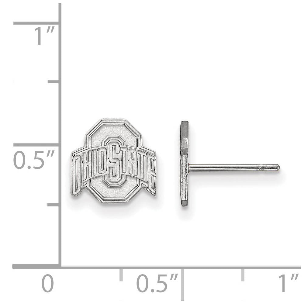 Alternate view of the 14k White Gold Ohio State University XS (Tiny) Logo Post Earrings by The Black Bow Jewelry Co.