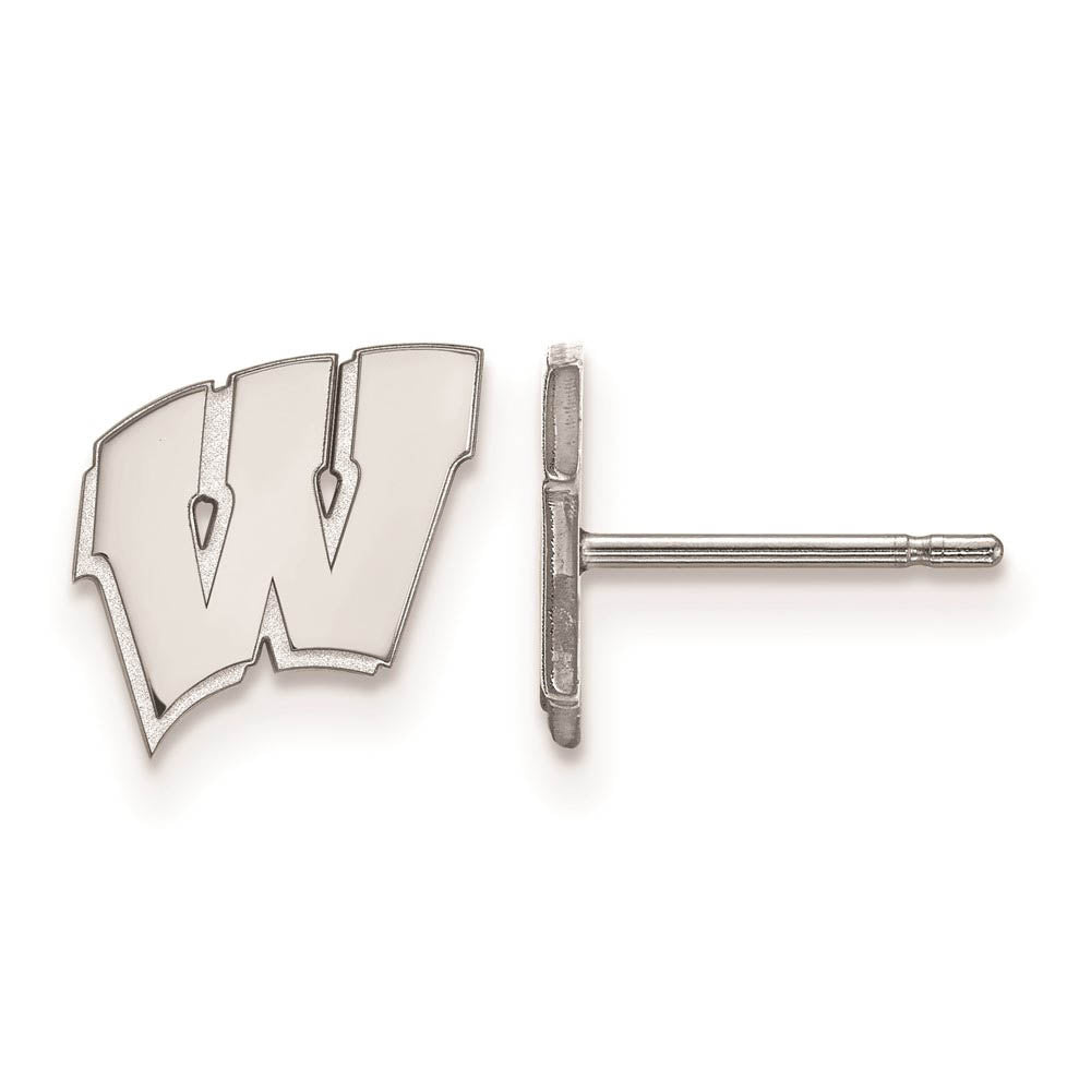 14k White Gold University of Wisconsin XS (Tiny) 'W' Post Earrings, Item E15918 by The Black Bow Jewelry Co.