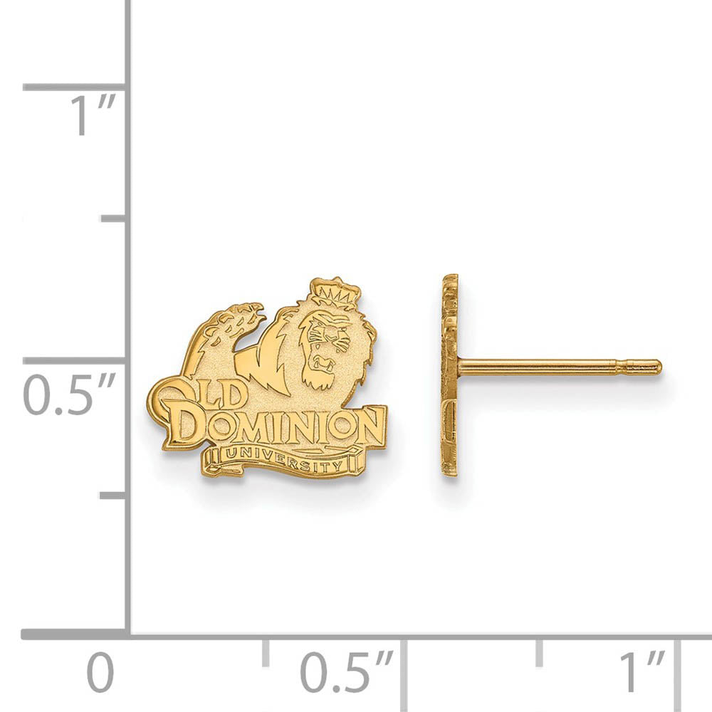 Alternate view of the 14k Yellow Gold Old Dominion University XS (Tiny) Post Earrings by The Black Bow Jewelry Co.