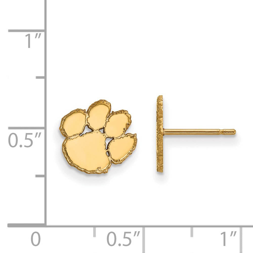 Alternate view of the 14k Yellow Gold Clemson University XS (Tiny) Post Earrings by The Black Bow Jewelry Co.