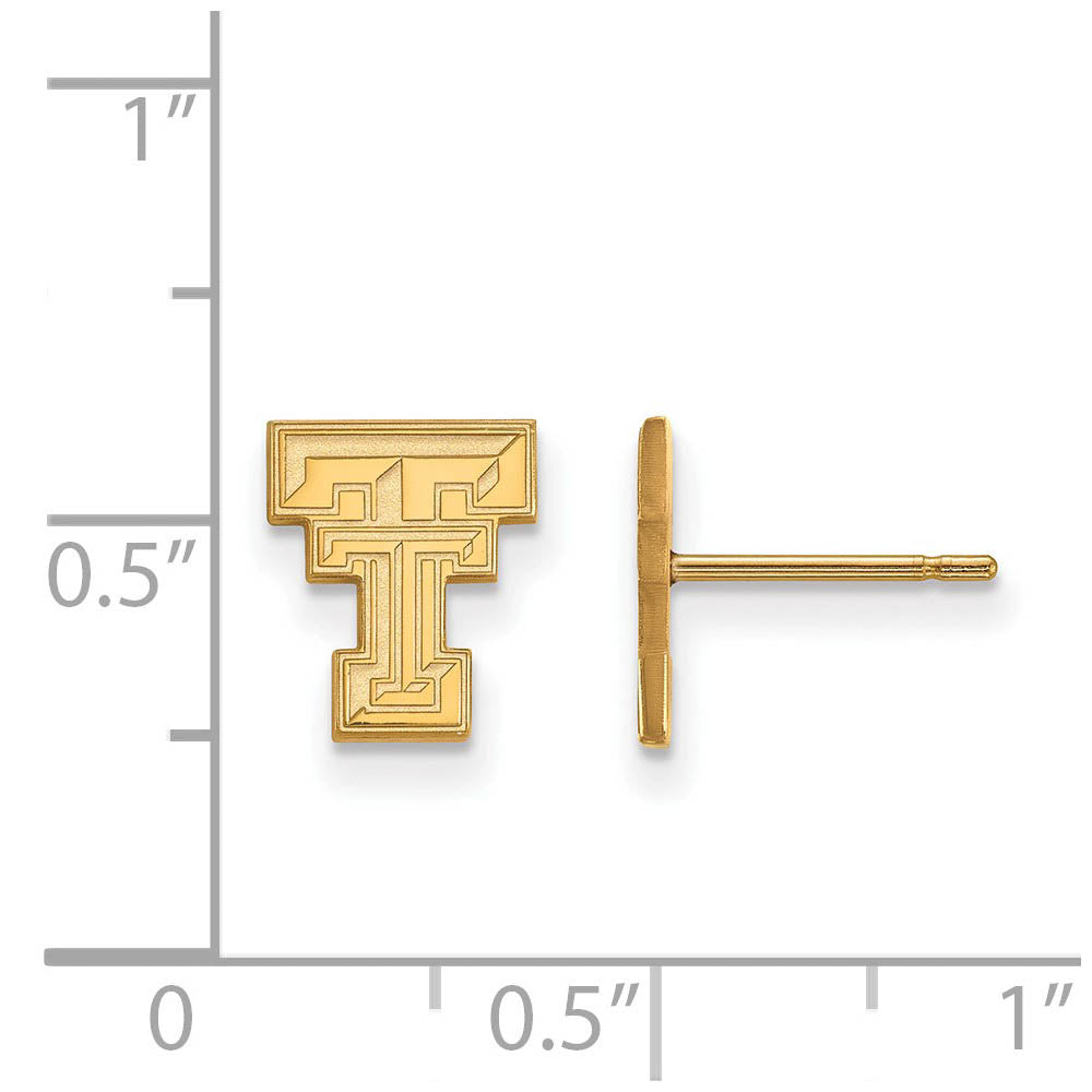 Alternate view of the 14k Yellow Gold Texas Tech University XS (Tiny) Post Earrings by The Black Bow Jewelry Co.