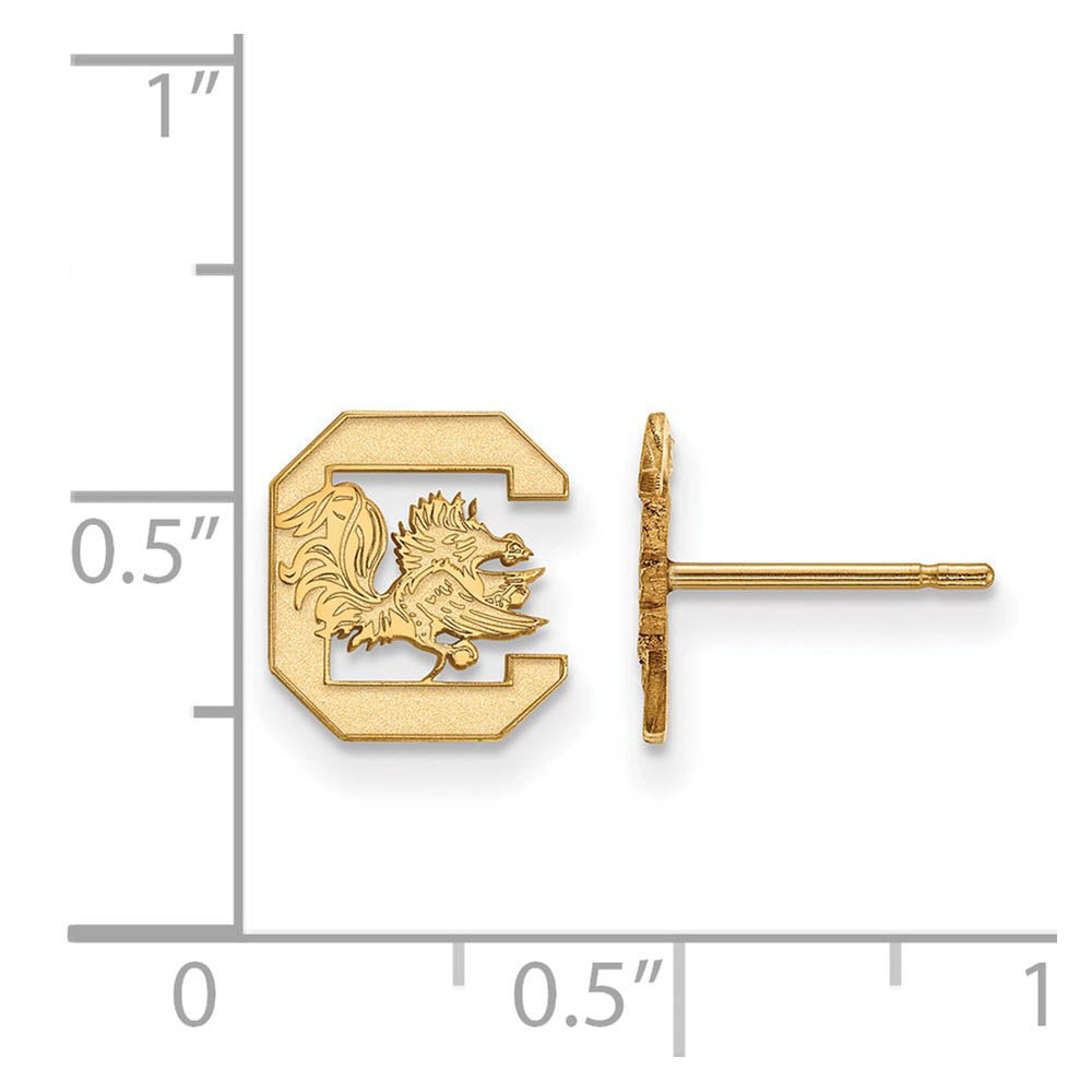 Alternate view of the 14k Yellow Gold U of South Carolina XS (Tiny) Post Earrings by The Black Bow Jewelry Co.