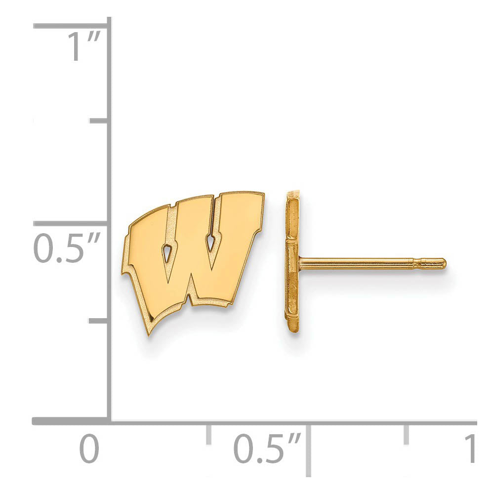 Alternate view of the 14k Yellow Gold University of Wisconsin XS (Tiny) 'W' Post Earrings by The Black Bow Jewelry Co.