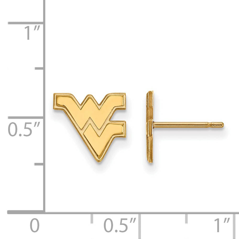 Alternate view of the 14k Yellow Gold West Virginia University XS (Tiny) Post Earrings by The Black Bow Jewelry Co.