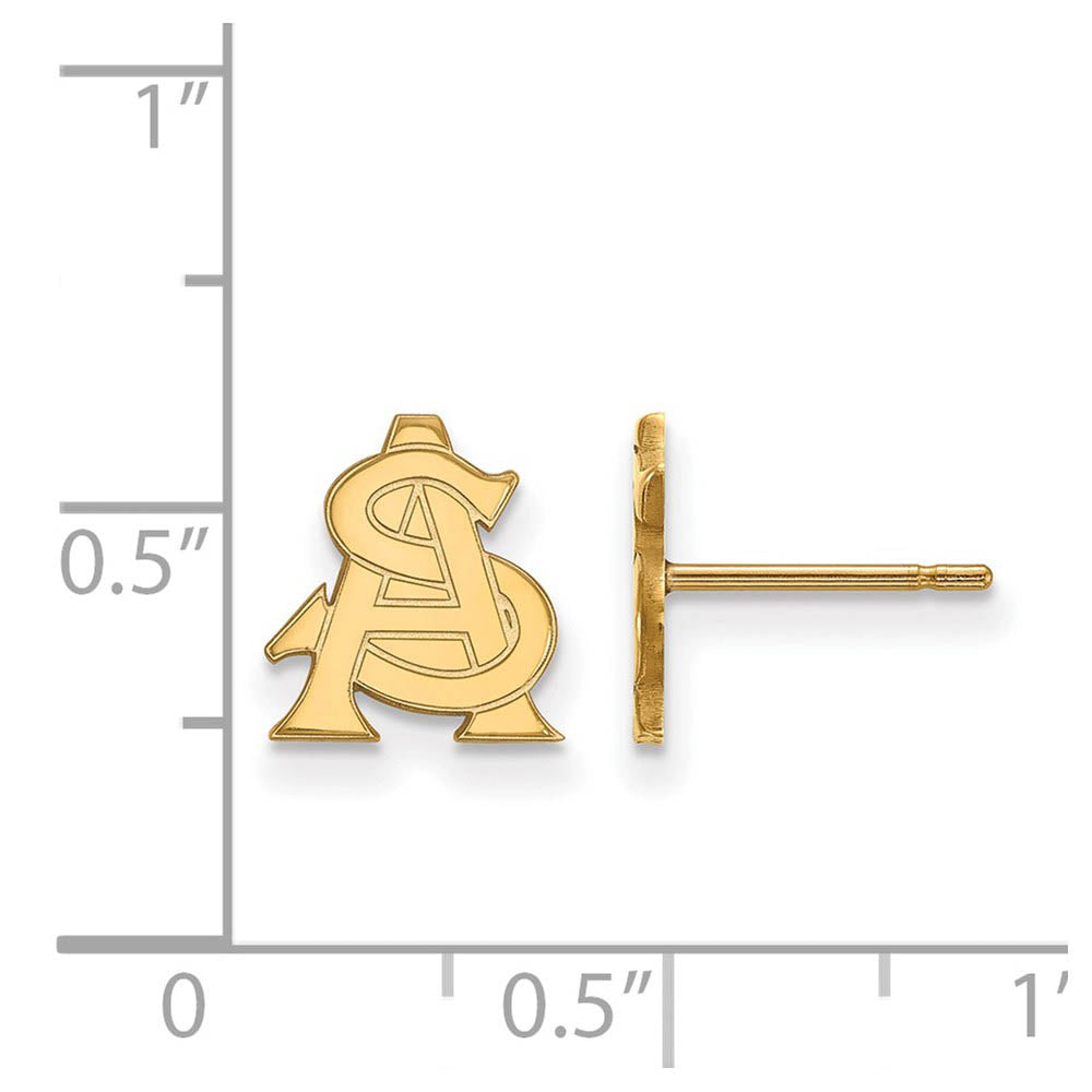 Alternate view of the 14k Yellow Gold Arizona State University XS (Tiny) Post Earrings by The Black Bow Jewelry Co.