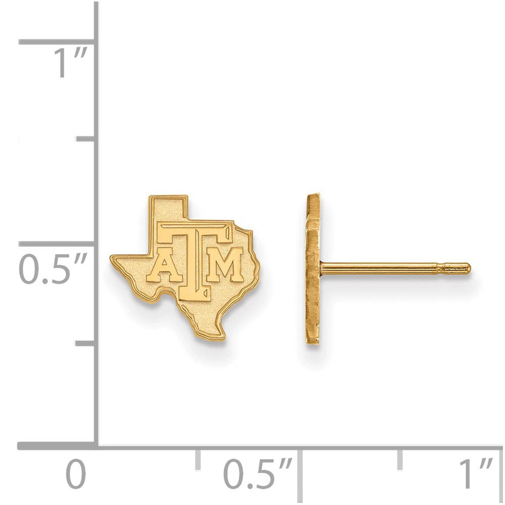 Alternate view of the 14k Yellow Gold Texas A&M University XS (Tiny) Logo Post Earrings by The Black Bow Jewelry Co.