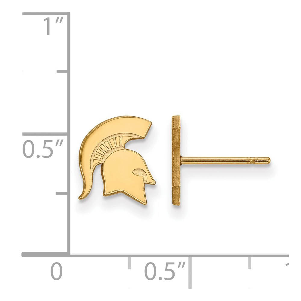 Alternate view of the 14k Yellow Gold Michigan State University XS (Tiny) Post Earrings by The Black Bow Jewelry Co.