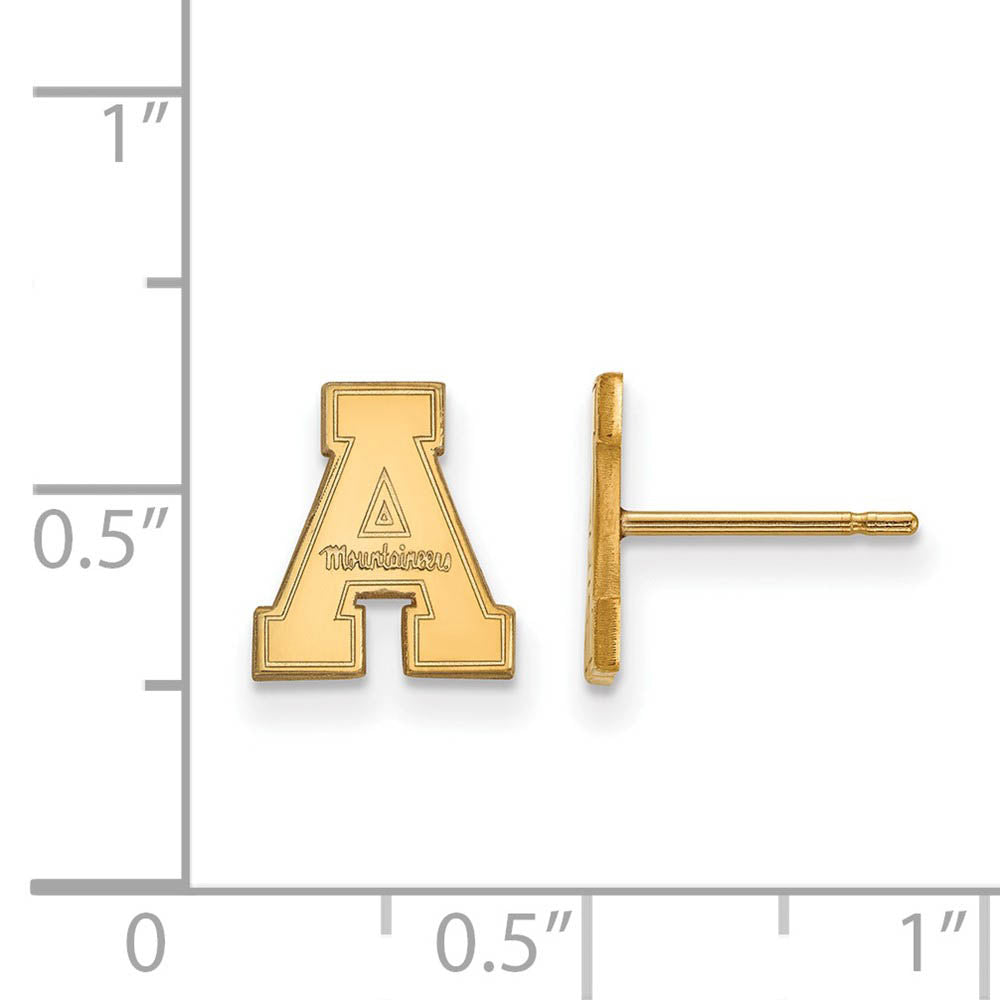 Alternate view of the 14k Gold Plated Silver Appalachian State XS (Tiny) Post Earrings by The Black Bow Jewelry Co.