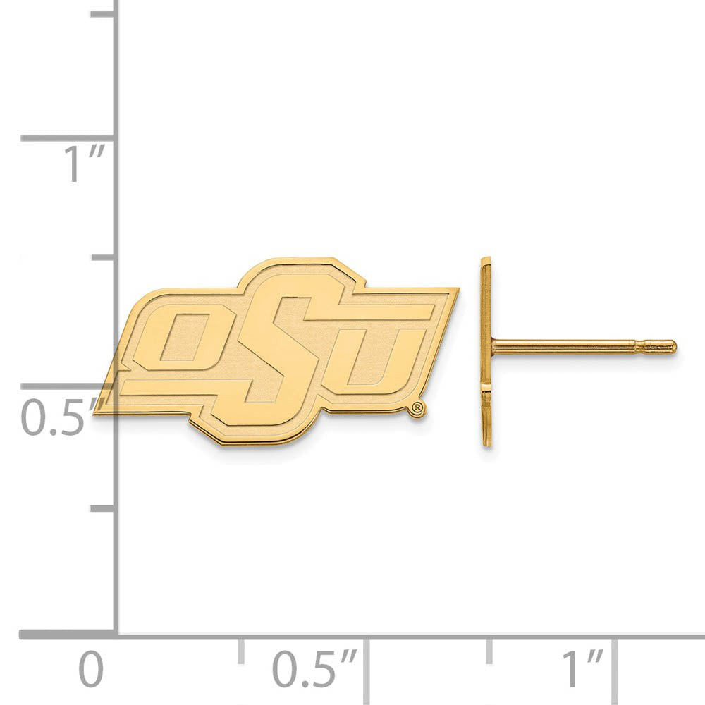 Alternate view of the 14k Gold Plated Silver Oklahoma State University XS Tiny Post Earrings by The Black Bow Jewelry Co.