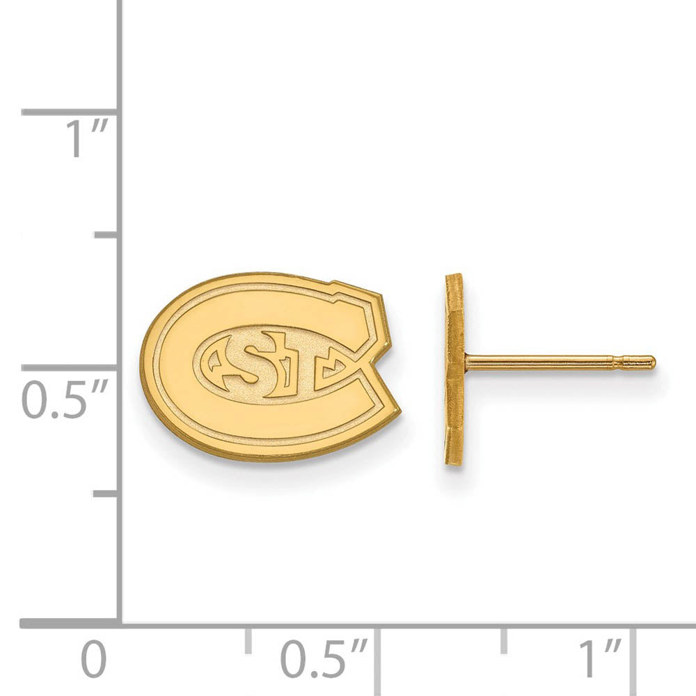 Alternate view of the 14k Gold Plated Silver St. Cloud State XS (Tiny) Post Earrings by The Black Bow Jewelry Co.