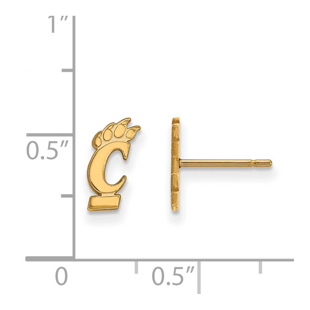 Alternate view of the 14k Gold Plated Silver University of Cincinnati XS Tiny Post Earrings by The Black Bow Jewelry Co.