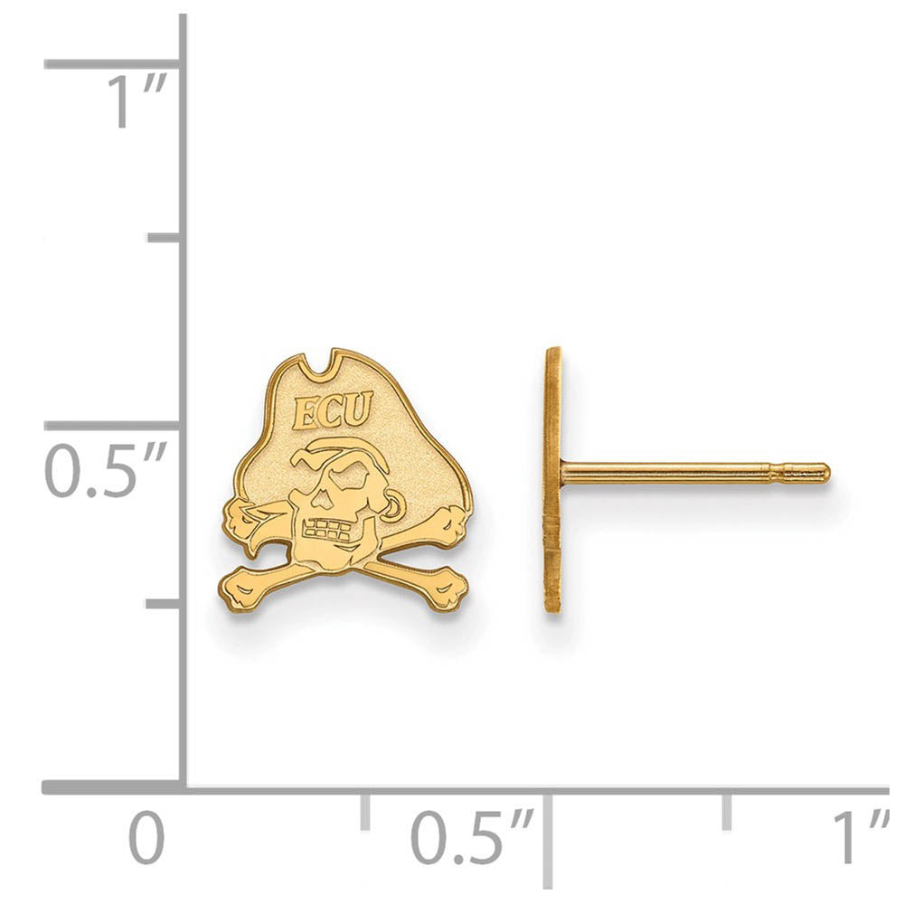 Alternate view of the 14k Gold Plated Silver East Carolina Univ. XS (Tiny) Post Earrings by The Black Bow Jewelry Co.