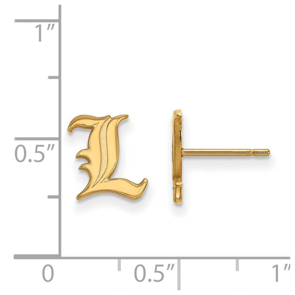 Alternate view of the 14k Gold Plated Silver Univ. of Louisville XS (Tiny) Post Earrings by The Black Bow Jewelry Co.