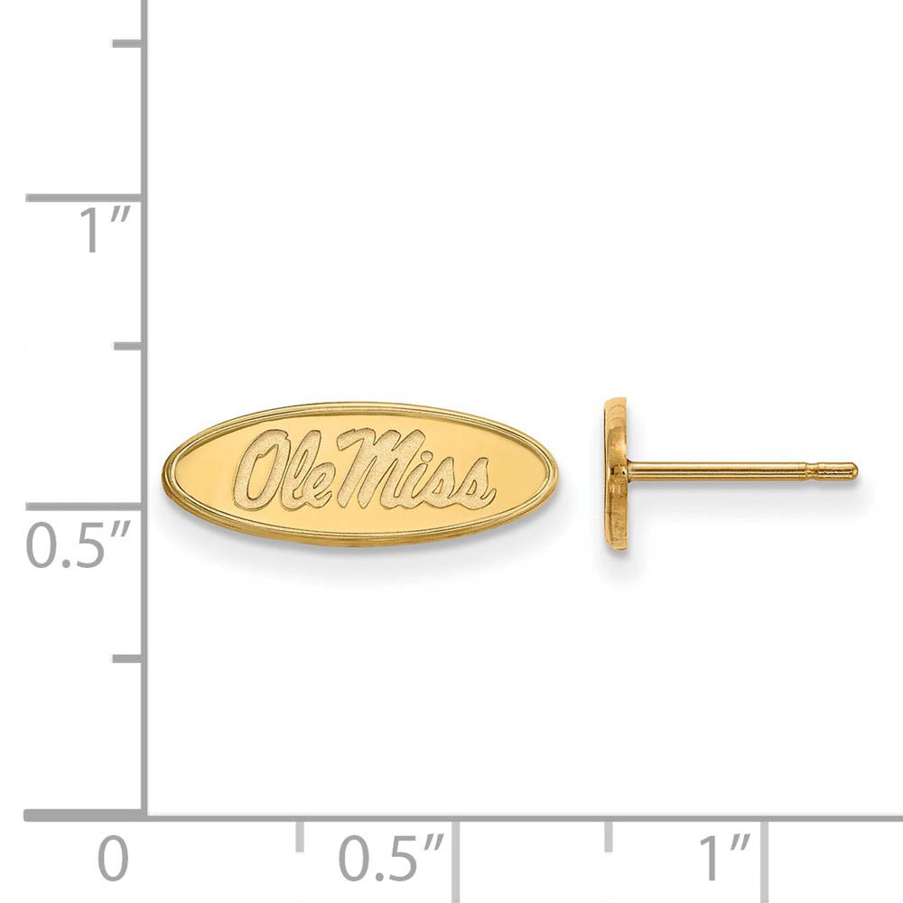 Alternate view of the 14k Gold Plated Silver Univ. of Mississippi XS (Tiny) Post Earrings by The Black Bow Jewelry Co.