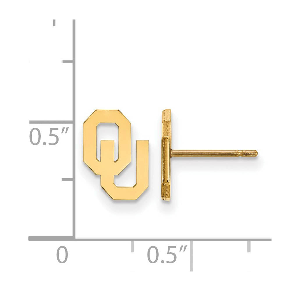 Alternate view of the 14k Gold Plated Silver University of Oklahoma XS (Tiny) Post Earrings by The Black Bow Jewelry Co.