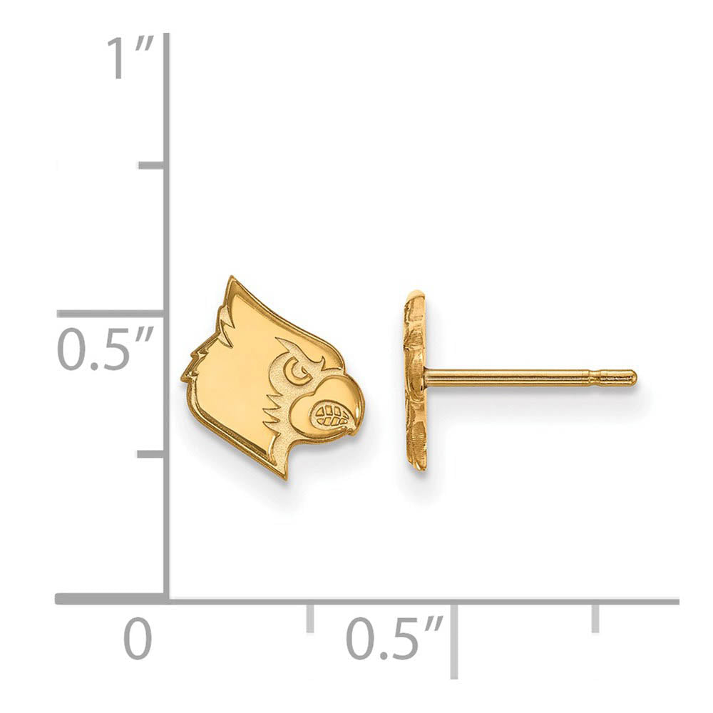 Alternate view of the 14k Gold Plated Silver University of Louisville XS Tiny Post Earrings by The Black Bow Jewelry Co.