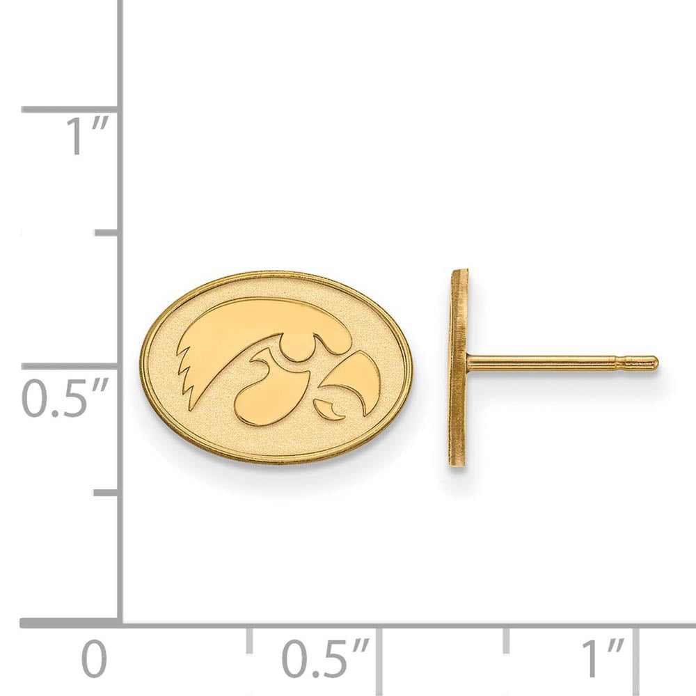 Alternate view of the 14k Gold Plated Silver Univ. of Iowa XS Post Earrings by The Black Bow Jewelry Co.