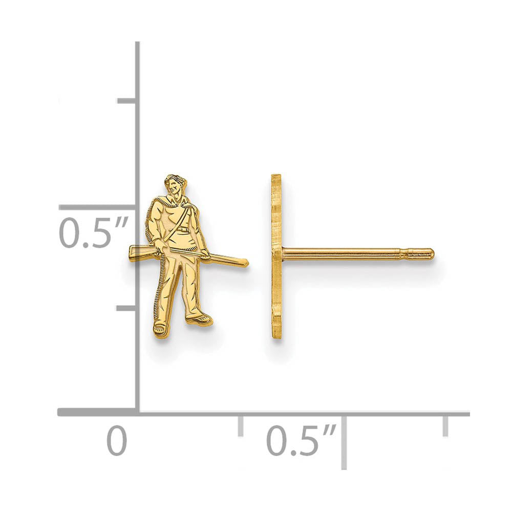 Alternate view of the 14k Gold Plated Silver West Virginia University XS Tiny Post Earrings by The Black Bow Jewelry Co.
