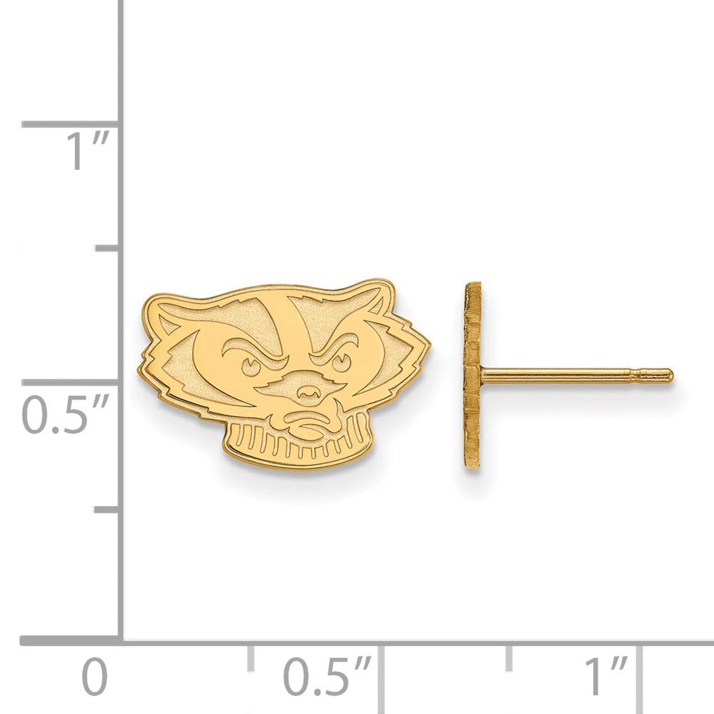 Alternate view of the 14k Gold Plated Silver University of Wisconsin XS (Tiny) Post Earrings by The Black Bow Jewelry Co.