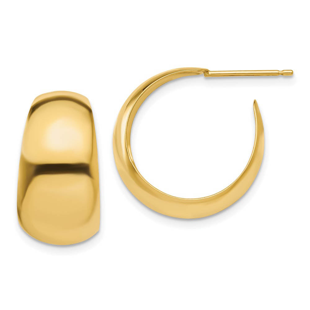 8.5-10mm x 19mm (3/4 Inch) 14k Yellow Gold Wide Tapered J-Hoops, Item E16399 by The Black Bow Jewelry Co.
