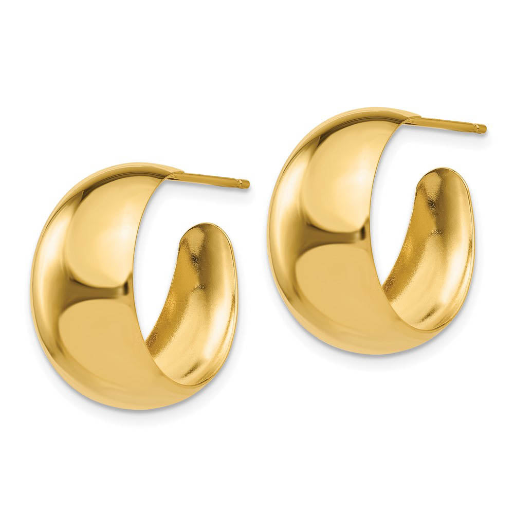 Alternate view of the 8.5-10mm x 19mm (3/4 Inch) 14k Yellow Gold Wide Tapered J-Hoops by The Black Bow Jewelry Co.