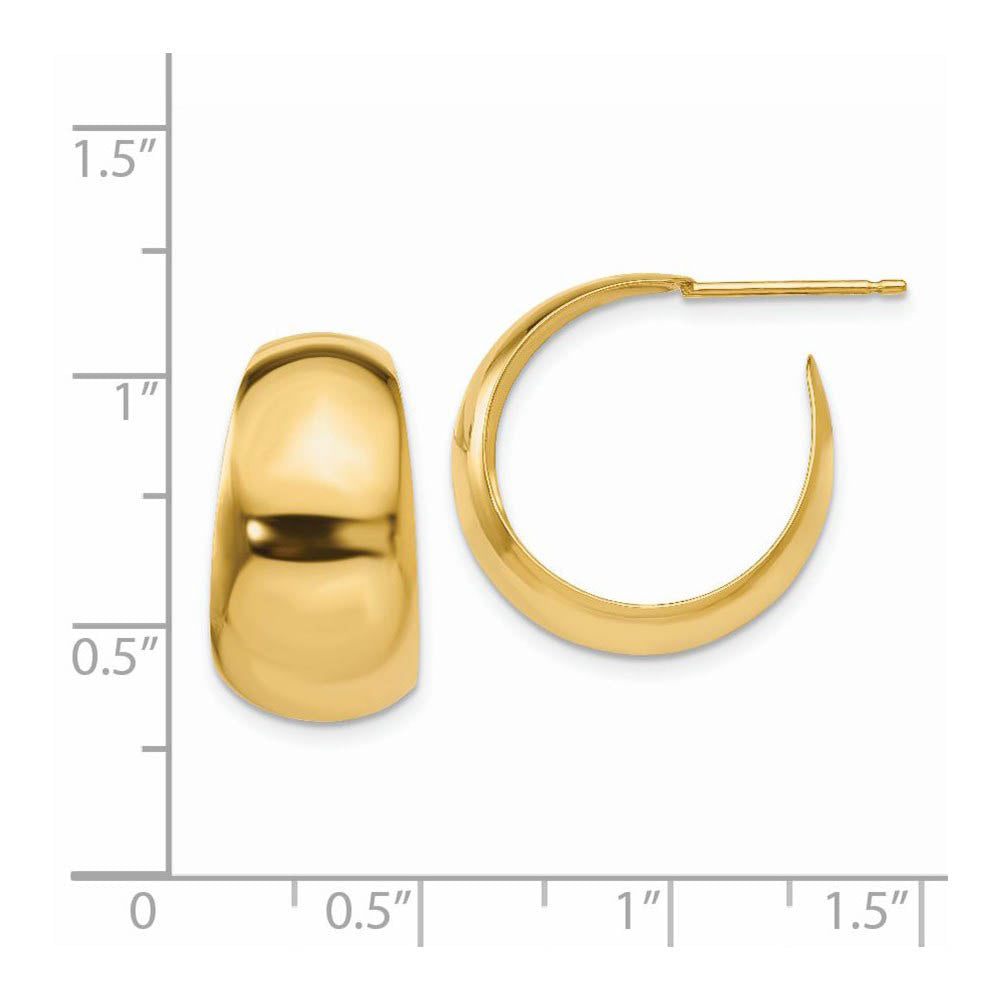 Alternate view of the 8.5-10mm x 19mm (3/4 Inch) 14k Yellow Gold Wide Tapered J-Hoops by The Black Bow Jewelry Co.