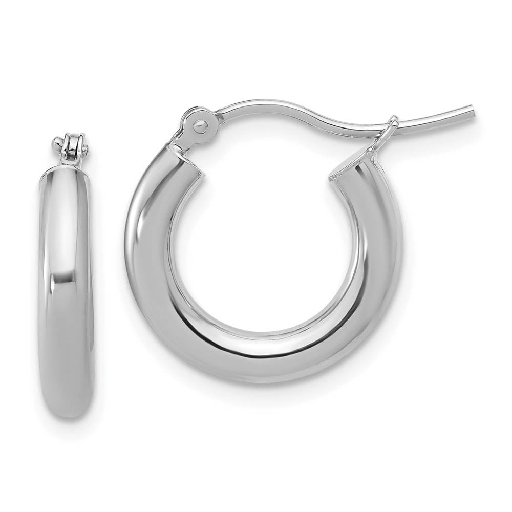 3mm x 16mm (5/8 Inch) Round Hoop Earrings in 14k White Gold, Item E16403 by The Black Bow Jewelry Co.