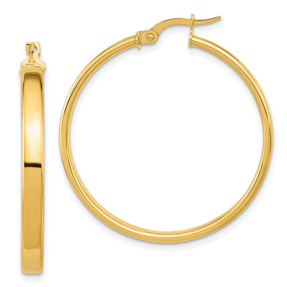 4mm x 33mm (1 5/16 Inch) 14k Yellow Gold Domed Round Tube Hoops, Item E16404 by The Black Bow Jewelry Co.