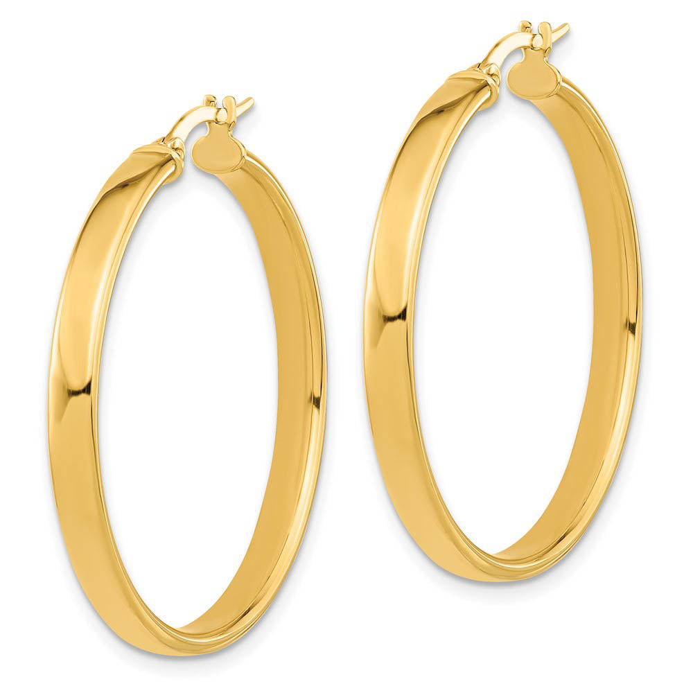 Alternate view of the 4mm x 33mm (1 5/16 Inch) 14k Yellow Gold Domed Round Tube Hoops by The Black Bow Jewelry Co.